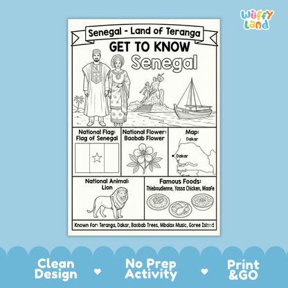 Senegal Country Study Geography Coloring Page Worksheet Activity | Africa