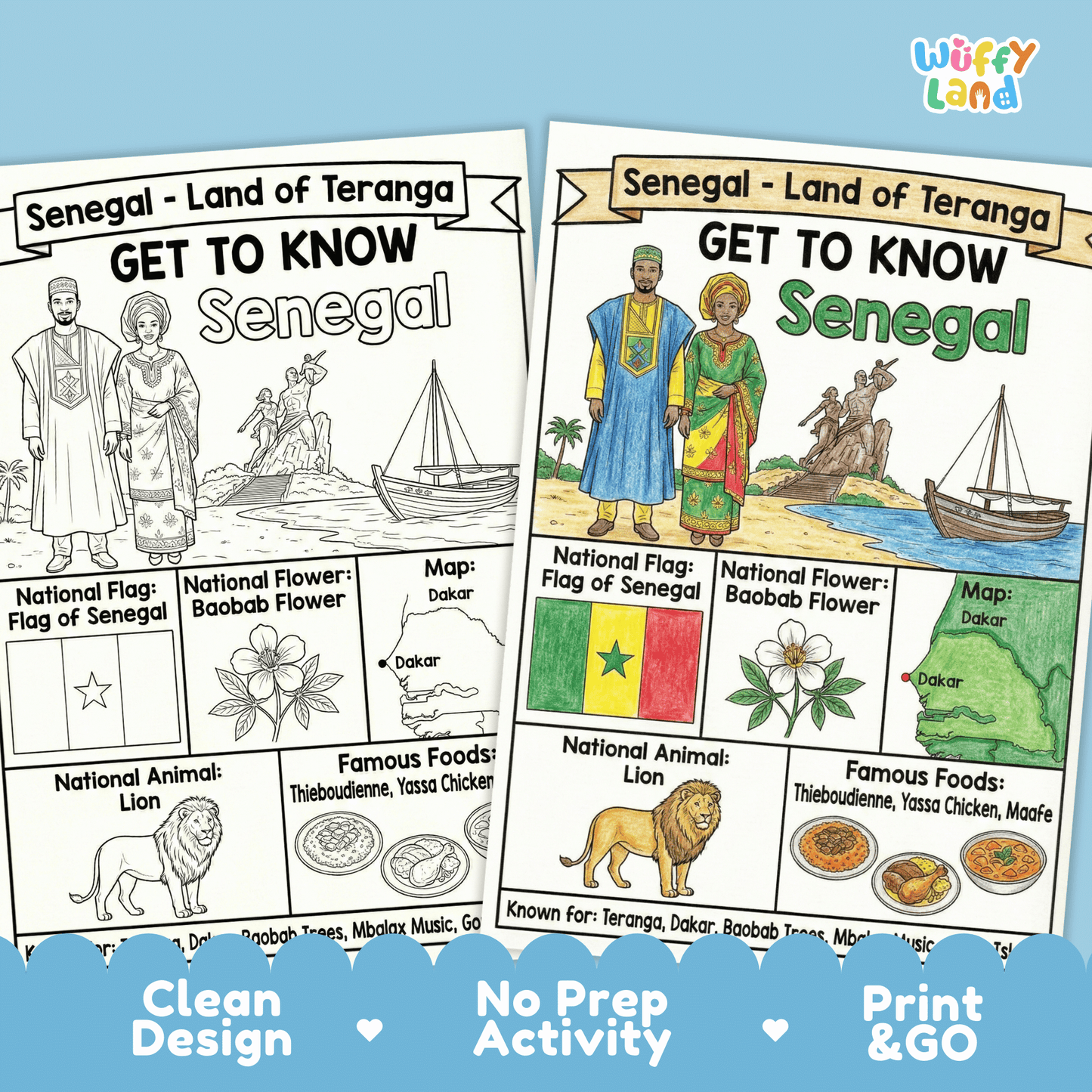 Senegal Country Study Geography Coloring Page Worksheet Activity | Africa