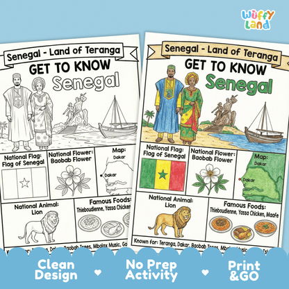 Senegal Country Study Geography Coloring Page Worksheet Activity | Africa