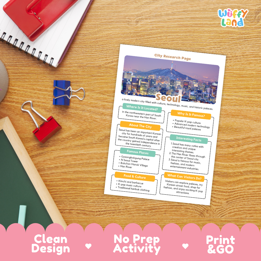 Seoul City Research Page Worksheets and Fact Sheet Activity