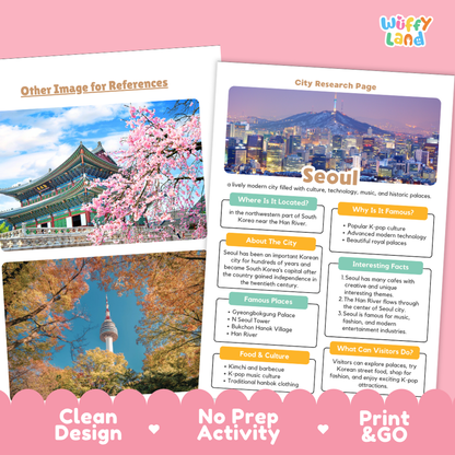 Seoul City Research Page Worksheets and Fact Sheet Activity