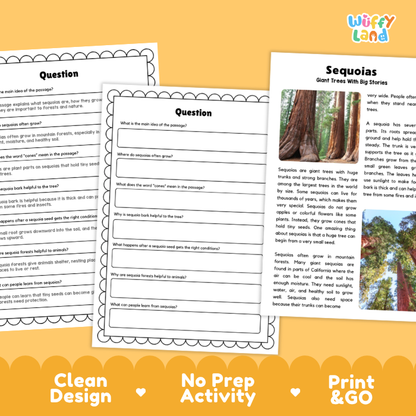 Sequoia Plant Reading Passages and Comprehension Questions Worksheets