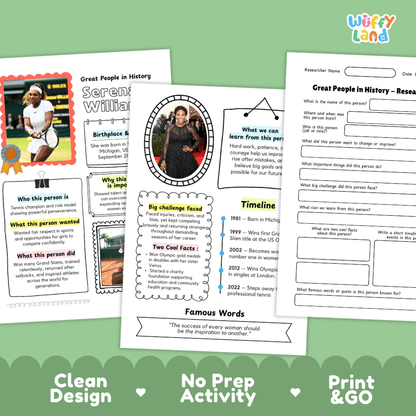 Serena Williams Famous People Research Page Worksheets and Biography Activity