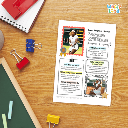 Serena Williams Famous People Research Page Worksheets and Biography Activity