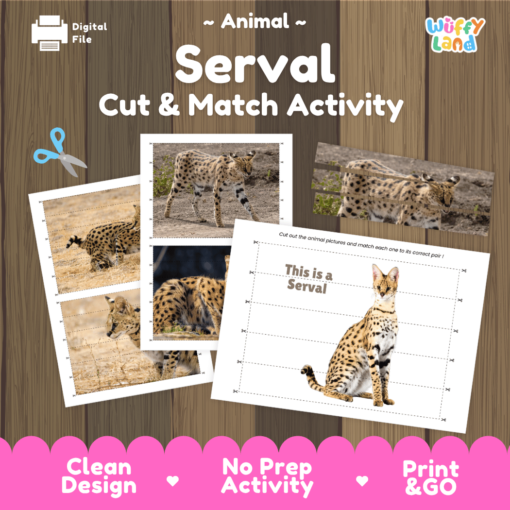 Serval Cut and Match Activity Worksheets | Safari Animal Puzzle Printables
