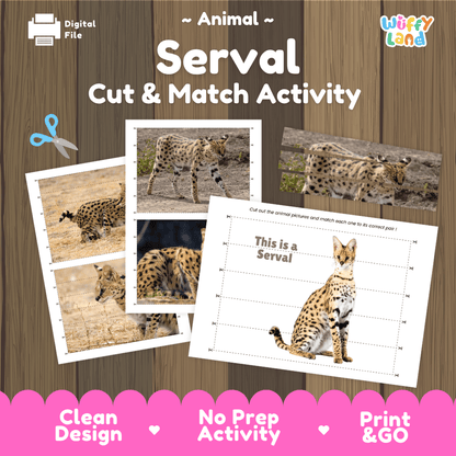 Serval Cut and Match Activity Worksheets | Safari Animal Puzzle Printables