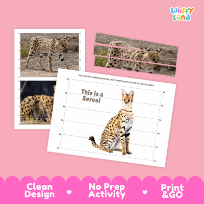 Serval Cut and Match Activity Worksheets | Safari Animal Puzzle Printables