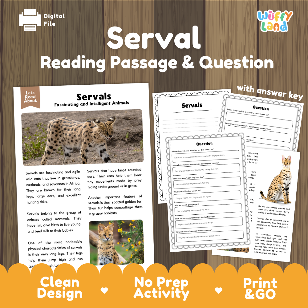 Serval Reading Passage and Comprehension Questions Worksheets with Answer Key