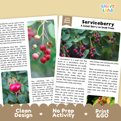 Teacher answer key page showing complete question solutions for serviceberry reading comprehension practice