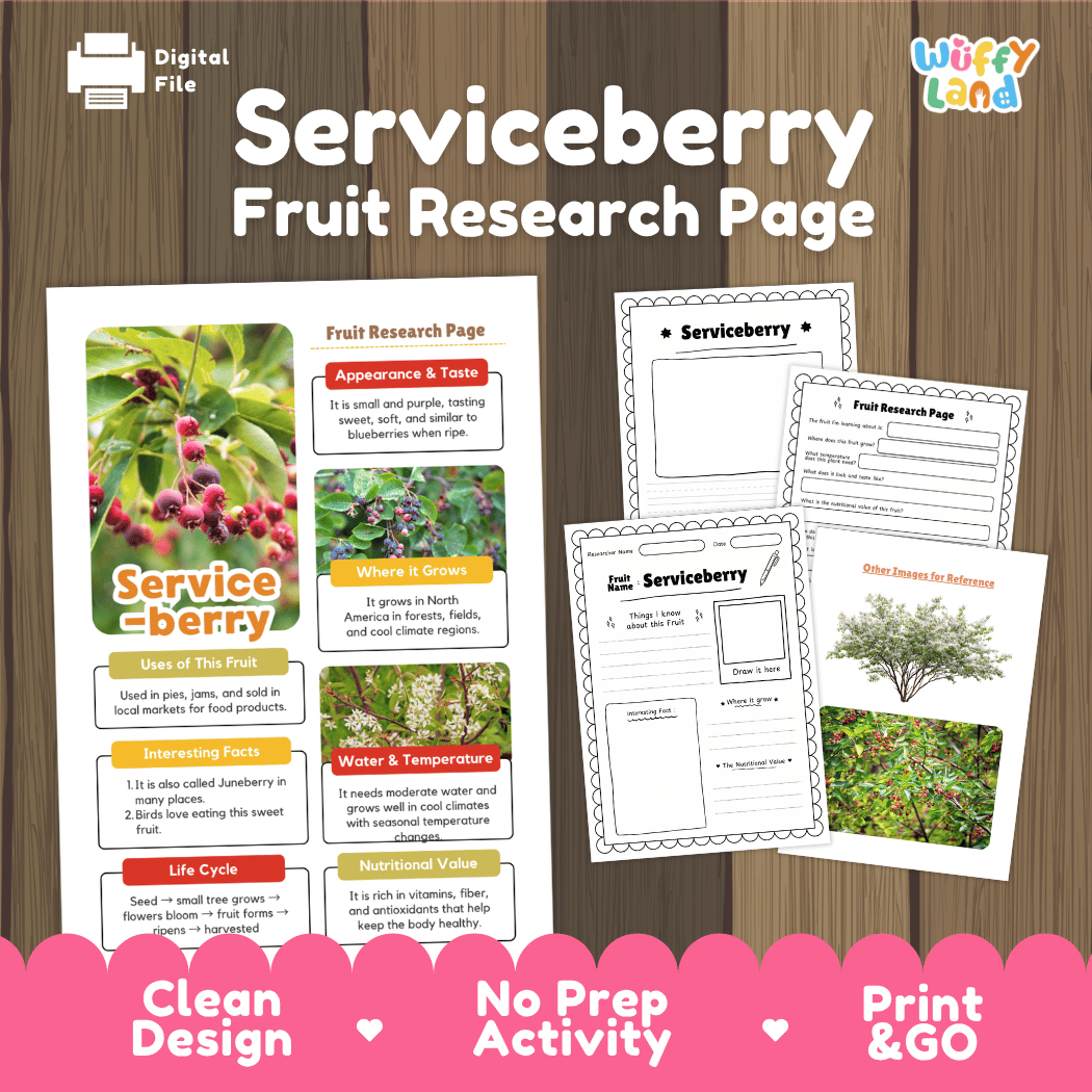 Serviceberry Fruit Research Page Worksheets and Fact Sheet
