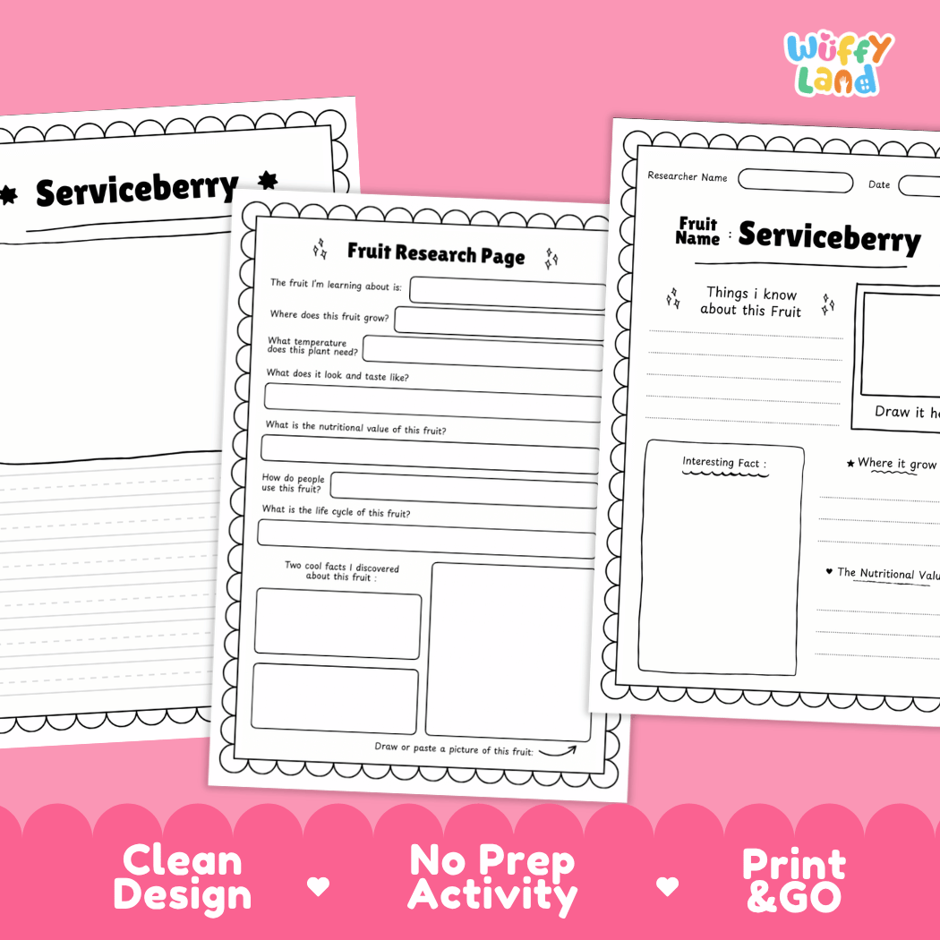 Serviceberry Fruit Research Page Worksheets and Fact Sheet