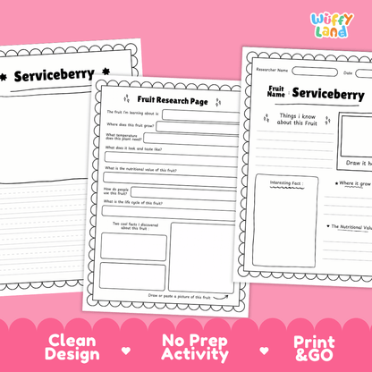 Serviceberry Fruit Research Page Worksheets and Fact Sheet