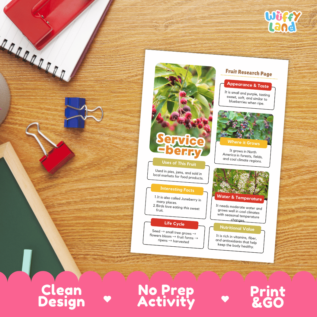 Serviceberry Fruit Research Page Worksheets and Fact Sheet