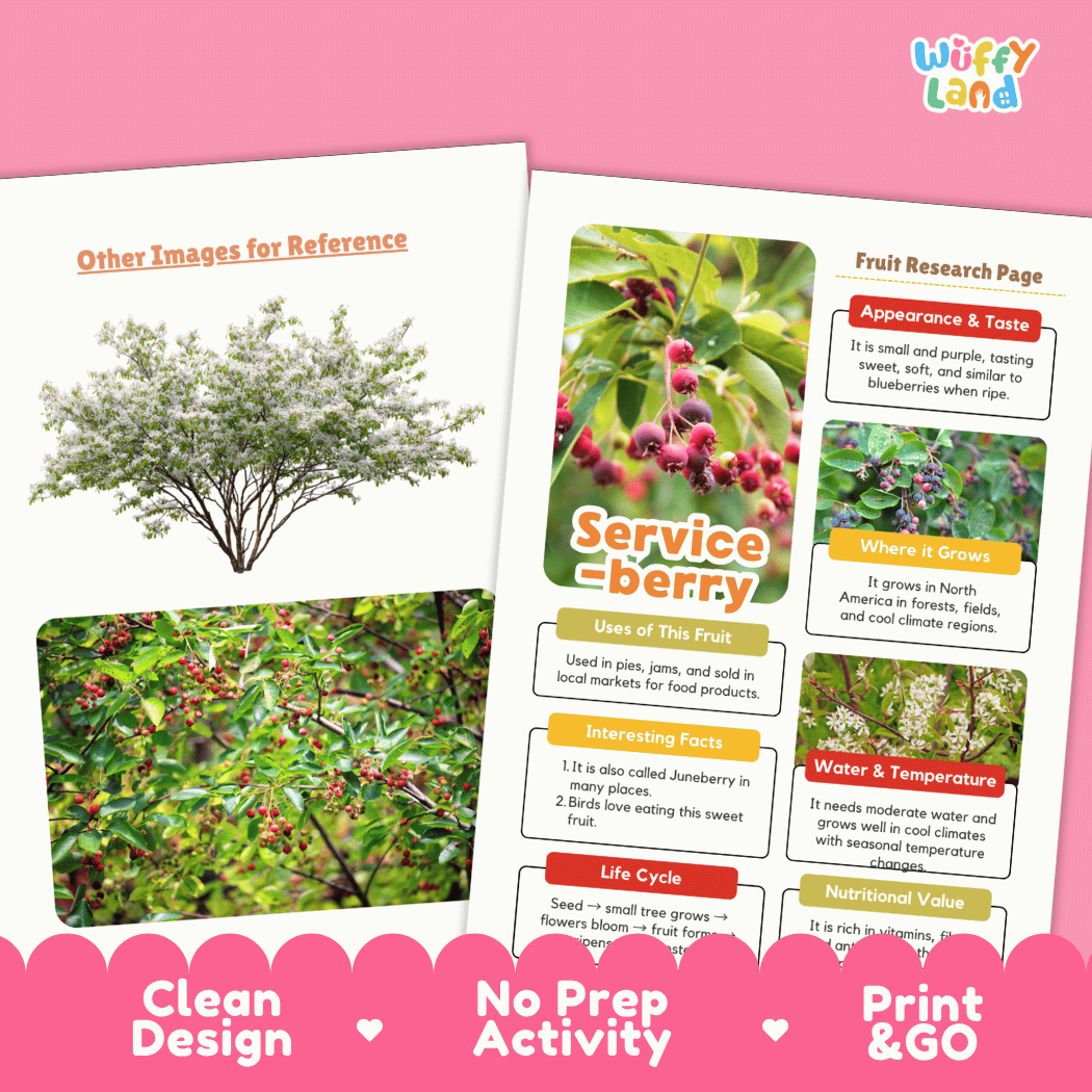 Serviceberry Fruit Research Page Worksheets and Fact Sheet