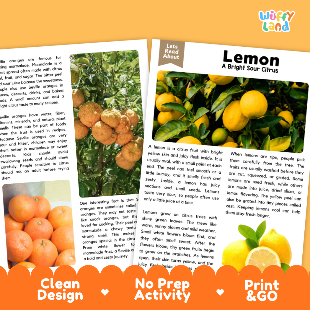 Teacher answer key page showing complete question solutions for Seville orange reading comprehension practice