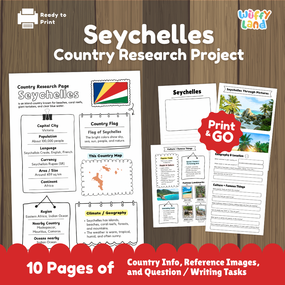 Seychelles Country Research Project Worksheets and Activity Pages
