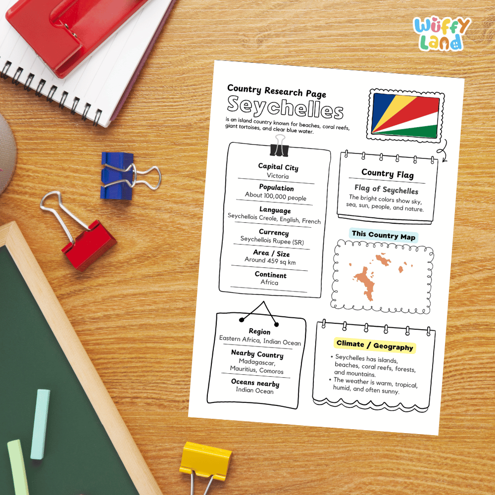 Seychelles Country Research Project Worksheets and Activity Pages