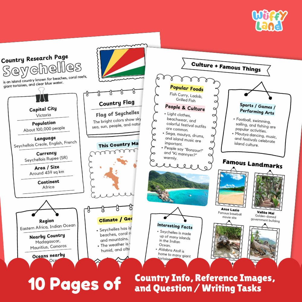 Seychelles Country Research Project Worksheets and Activity Pages