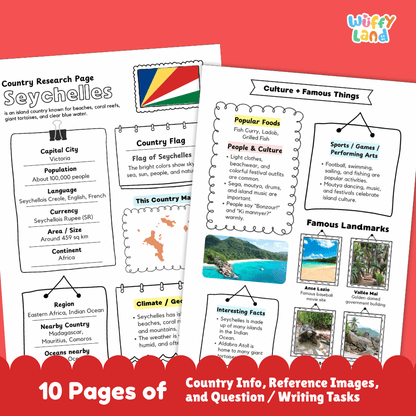 Seychelles Country Research Project Worksheets and Activity Pages