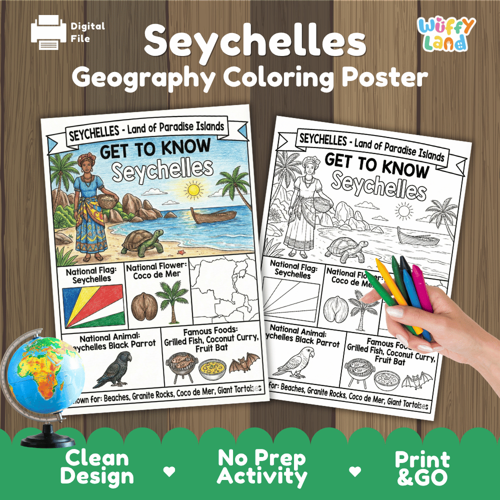 Seychelles Geography Coloring Poster and Fact Sheet Printable Worksheets