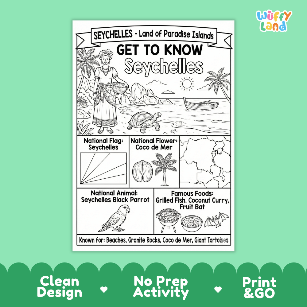 Seychelles Geography Coloring Poster and Fact Sheet Printable Worksheets