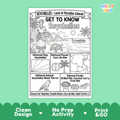 Seychelles Geography Coloring Poster and Fact Sheet Printable Worksheets