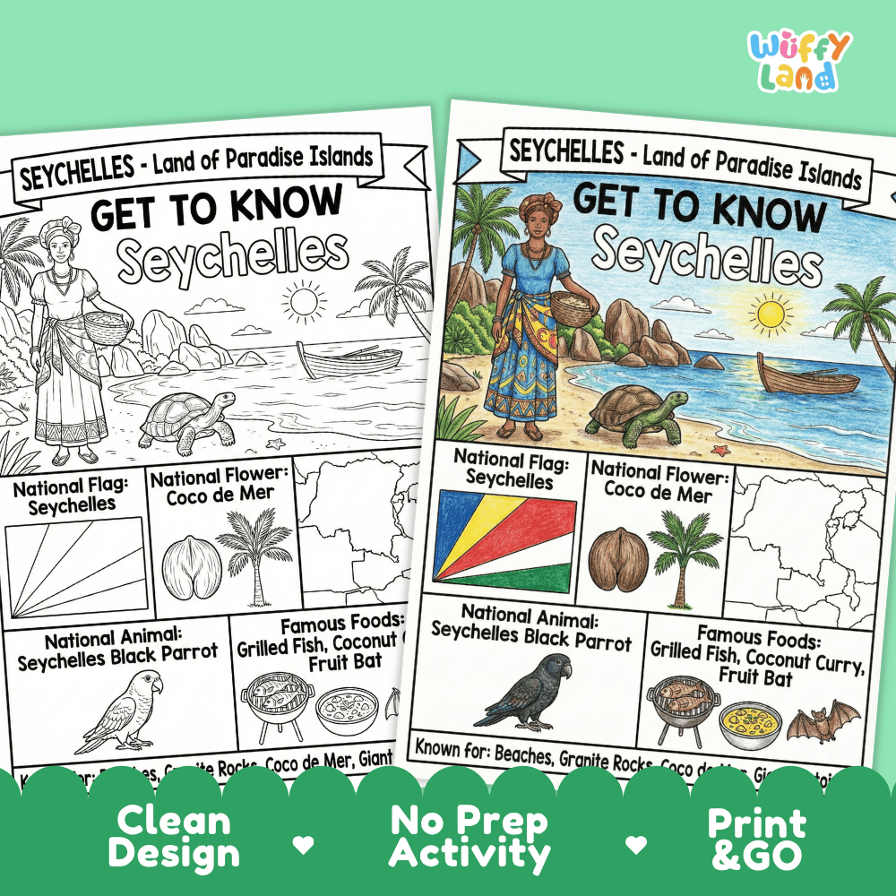 Seychelles Geography Coloring Poster and Fact Sheet Printable Worksheets