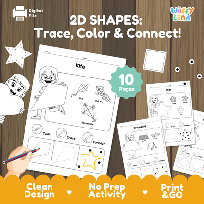 Printable shape recognition activities for kids featuring stars, squares, trapezoids and real world shape examples
