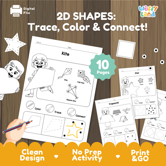 Printable shape recognition activities for kids featuring stars, squares, trapezoids and real world shape examples