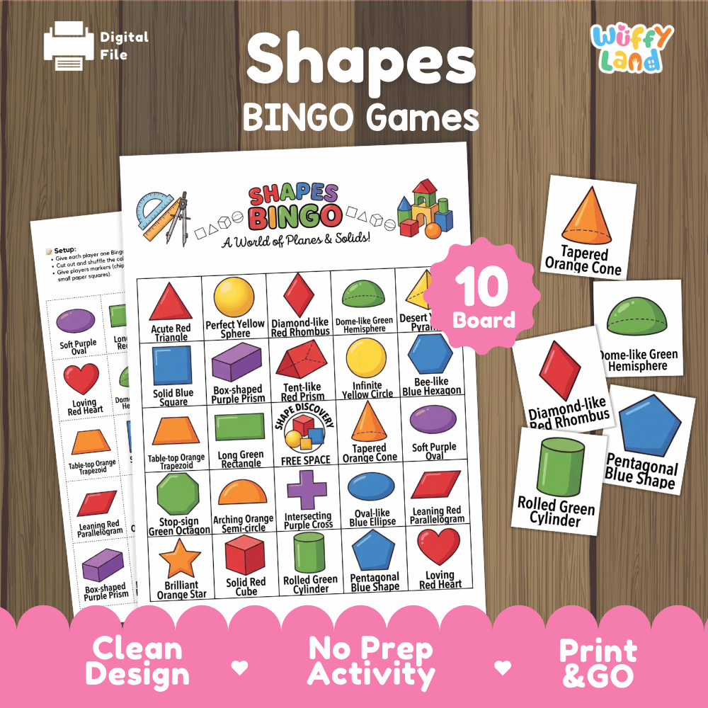 Shapes BINGO Games Printable 2D and 3D Geometry Activity Cards