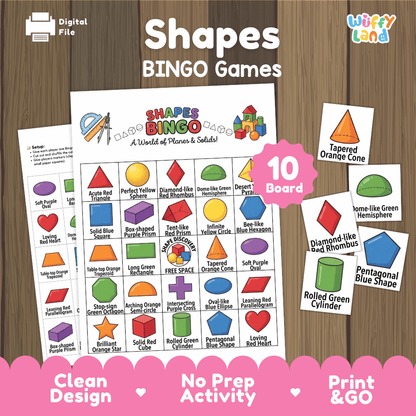 Shapes BINGO Games Printable 2D and 3D Geometry Activity Cards