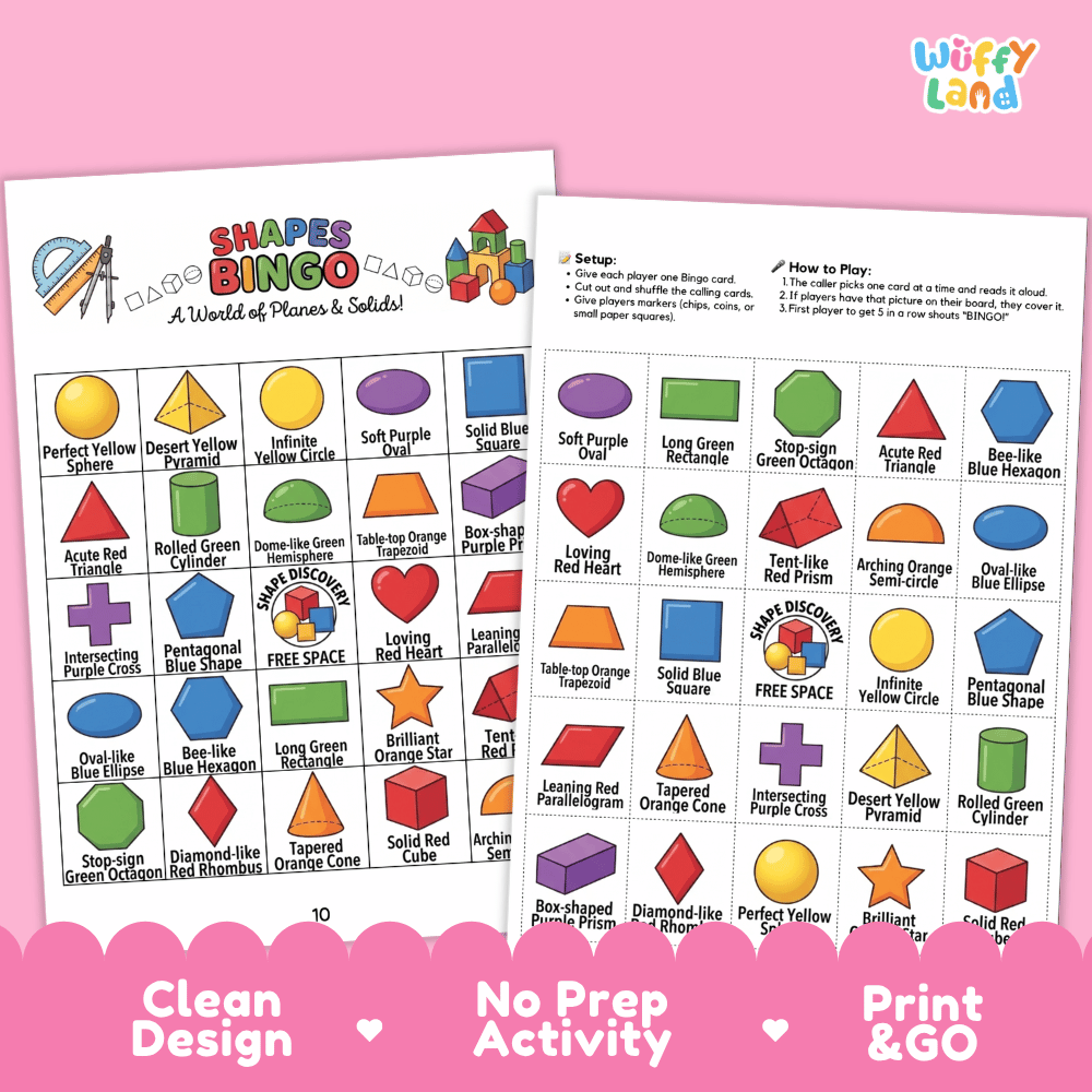 Shapes BINGO Games Printable 2D and 3D Geometry Activity Cards