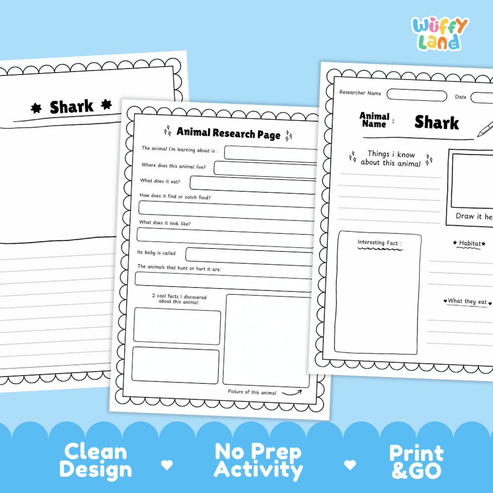 Shark Animal Research Page Worksheets and Fact Sheet Activity