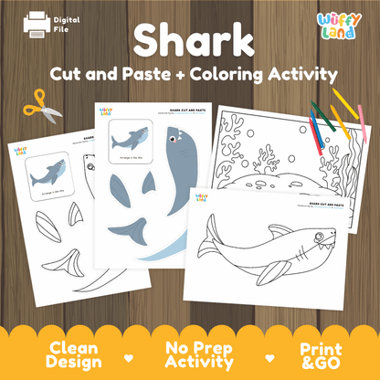 Shark Cut and Paste Craft and Coloring Activity Worksheets