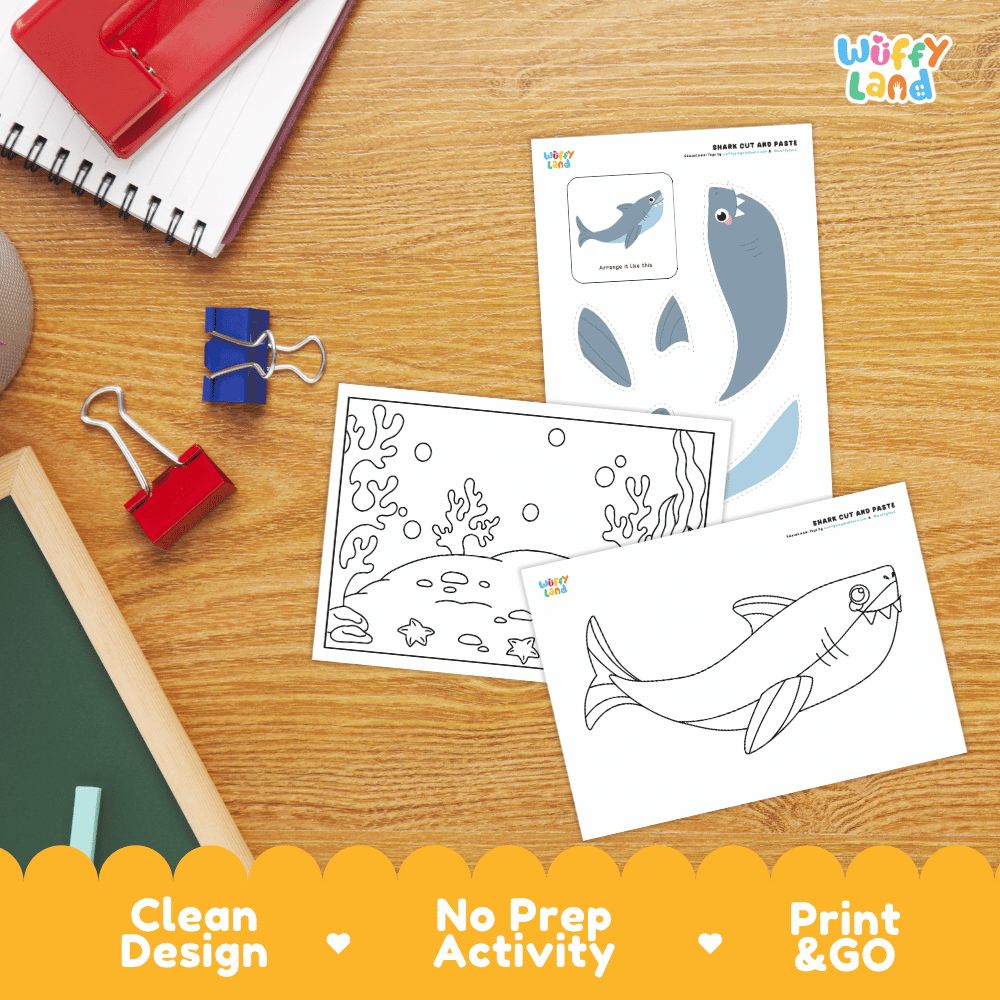 Shark Cut and Paste Craft and Coloring Activity Worksheets