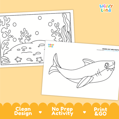 Shark Cut and Paste Craft and Coloring Activity Worksheets