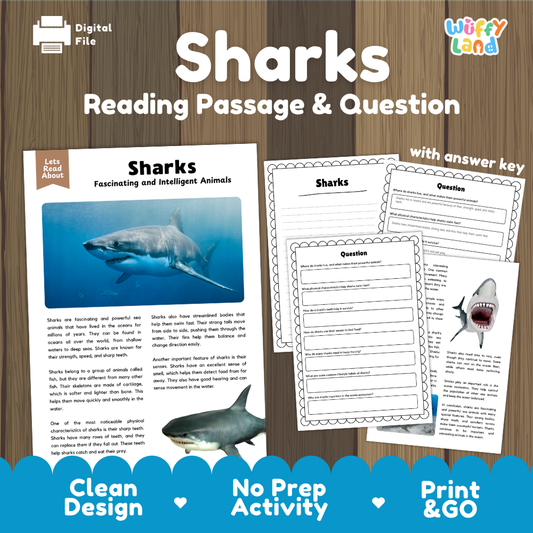 Sharks Reading Passage and Comprehension Questions Worksheets with Answer Key