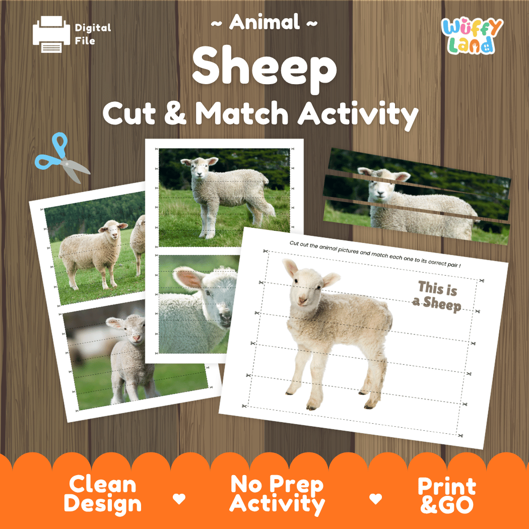 Sheep Cut and Match Activity Worksheets | Farm Animal Puzzle Printables