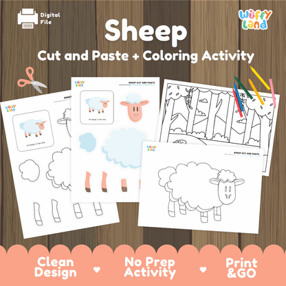 Sheep Cut and Paste Craft and Coloring Activity Worksheets