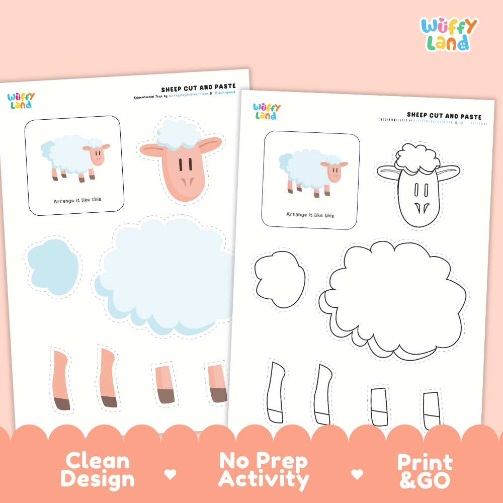 Sheep Cut and Paste Craft and Coloring Activity Worksheets
