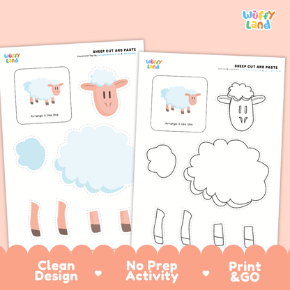 Sheep Cut and Paste Craft and Coloring Activity Worksheets