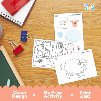 Sheep Cut and Paste Craft and Coloring Activity Worksheets