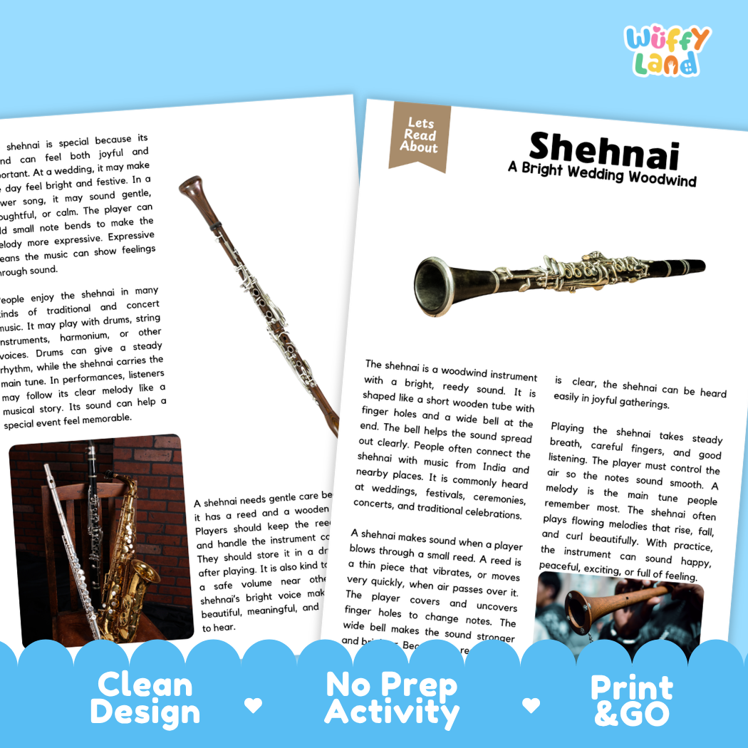 Teacher answer key page showing complete question solutions for Shehnai music education reading comprehension practice