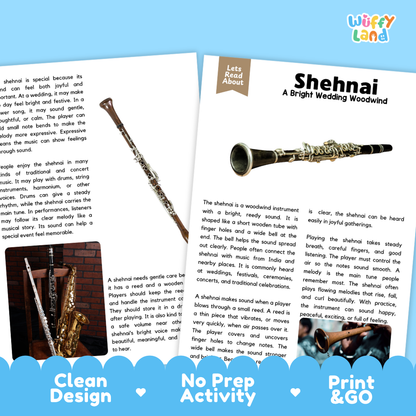 Teacher answer key page showing complete question solutions for Shehnai music education reading comprehension practice