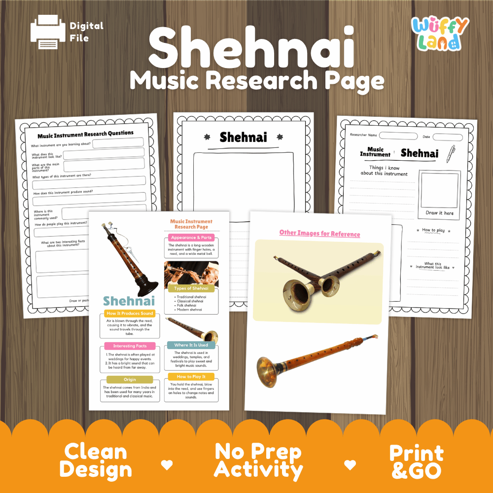 Shehnai Music Research Page Worksheets and Information Poster