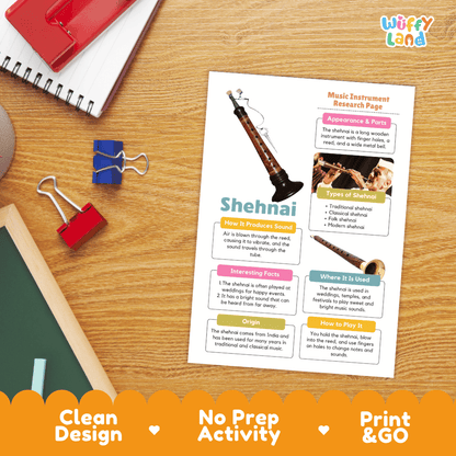 Shehnai Music Research Page Worksheets and Information Poster