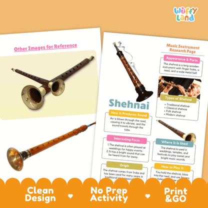Shehnai Music Research Page Worksheets and Information Poster