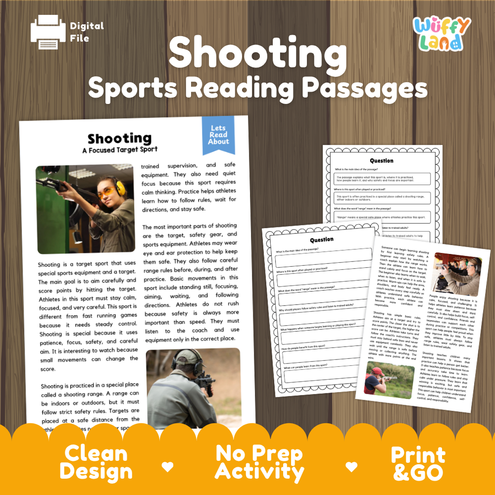 Shooting Sports Reading Passages and Comprehension Questions Worksheets