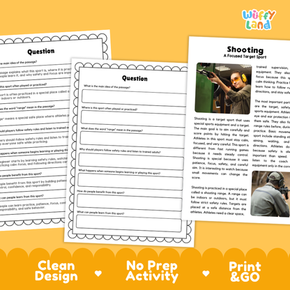 Shooting Sports Reading Passages and Comprehension Questions Worksheets