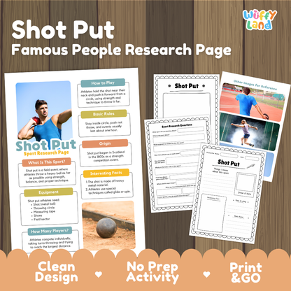 Shot Put Sport Research Project Worksheets and Fact Sheet Activity
